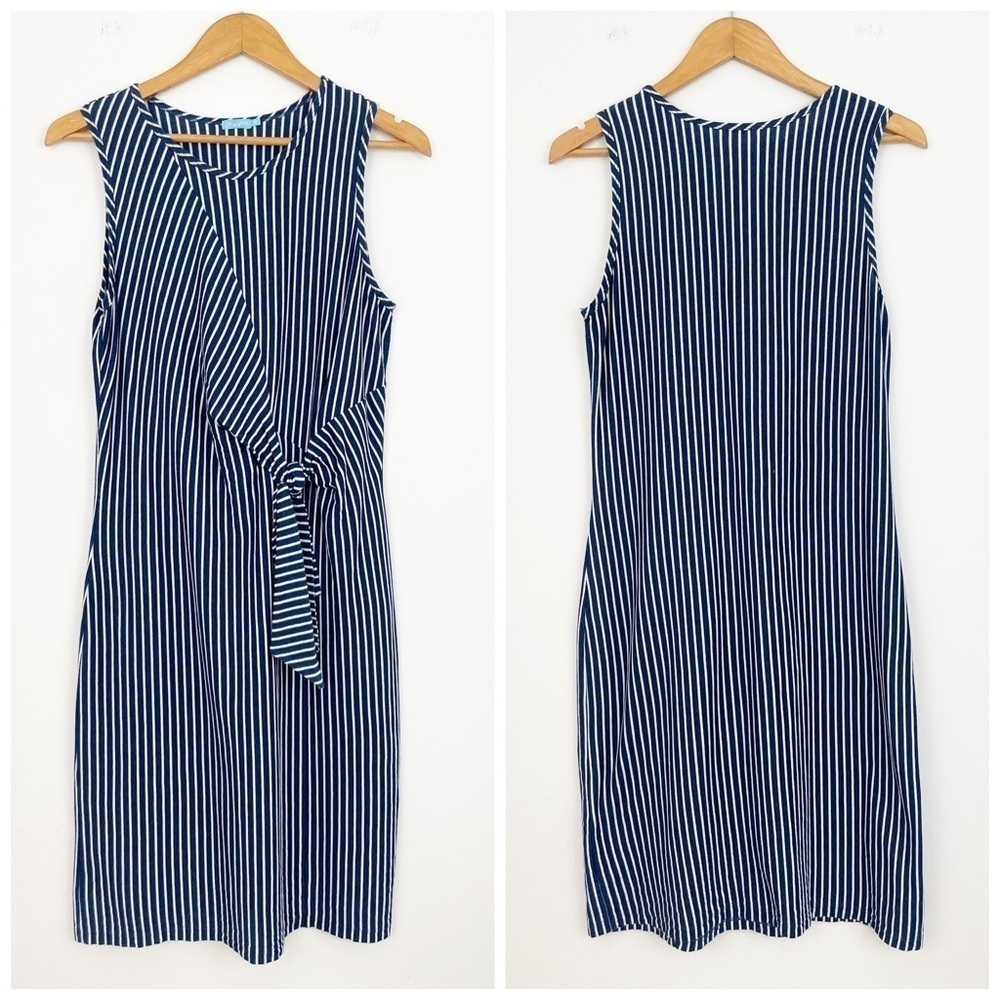 J. McLaughlin Blue 100% Cotton Striped Knotted Midi Dress Size Medium